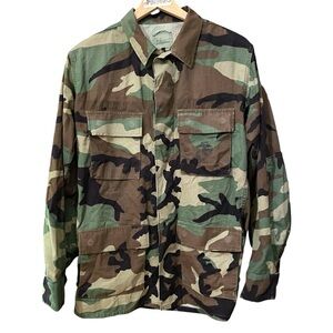 Vintage Military Army Woodland Camouflage Hot Weather Combat Jacket Small Long